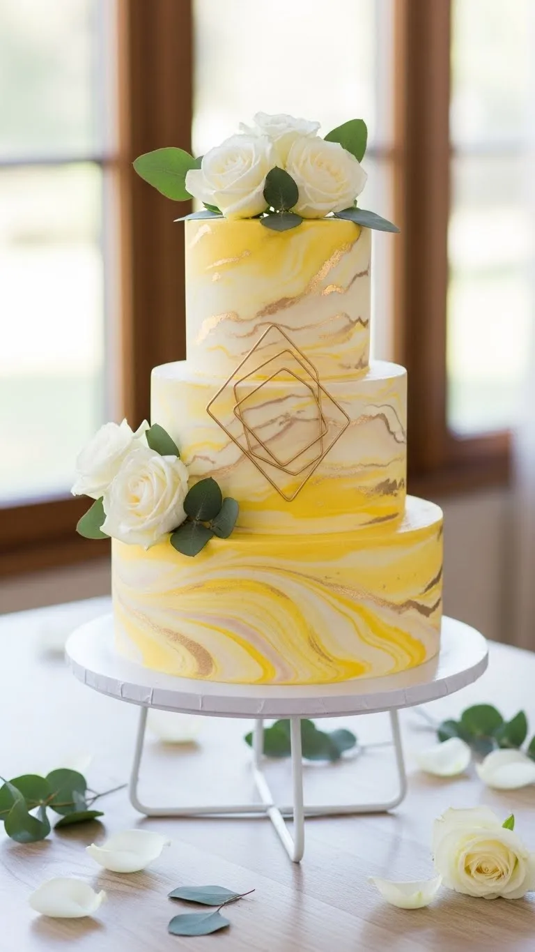 Timeless Small Wedding Cake with Balanced Proportions 11. Yellow Marbled Cake
