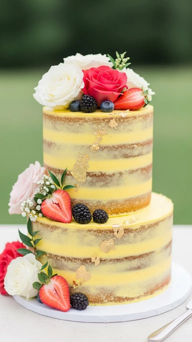 Timeless Small Wedding Cake with Balanced Proportions 16. Yellow Naked Cake