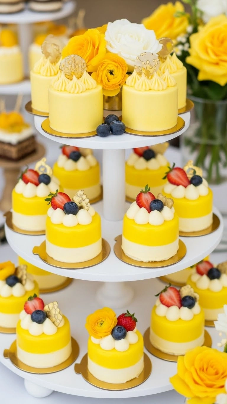 19. Yellow Monogram Cake 21. Mini Yellow Wedding Cakes
