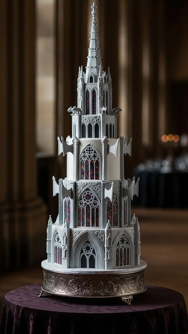 19. Yellow Monogram Cake Cathedral-Inspired Architectural Gothic Wedding Cake