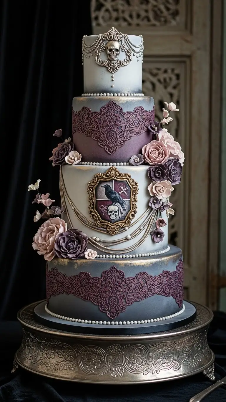 19. Yellow Monogram Cake Vintage Victorian Gothic Wedding Cake Design