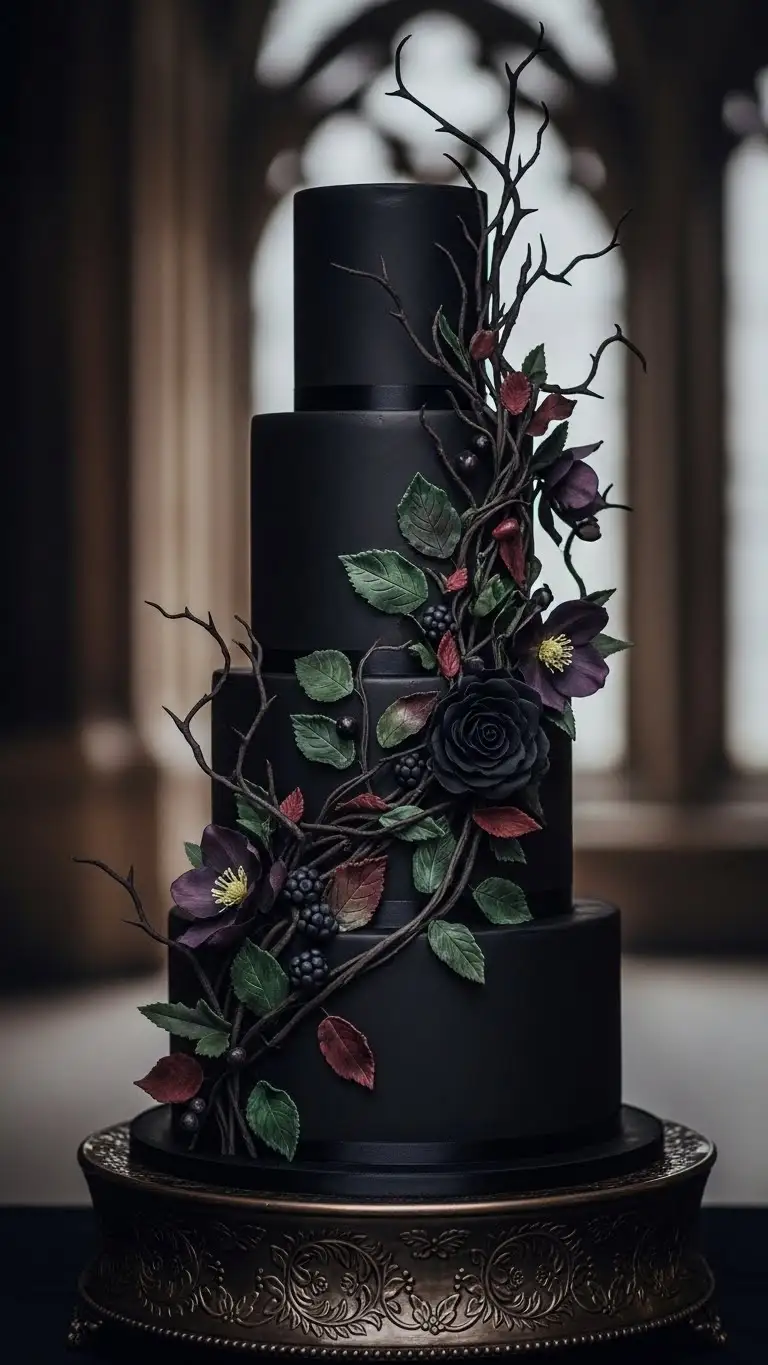 19. Yellow Monogram Cake Dark Botanical Gothic Wedding Cake Aesthetic