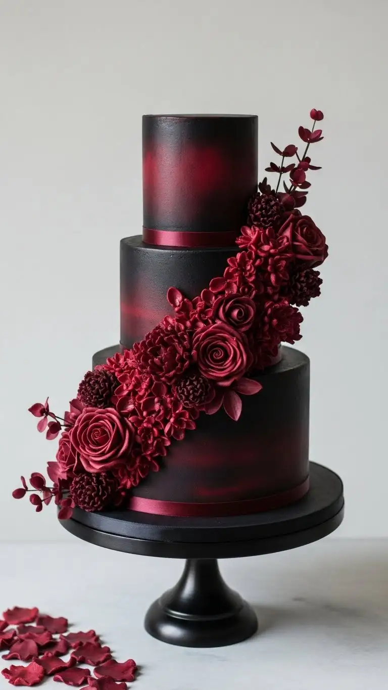 19. Yellow Monogram Cake Romantic Crimson Accent Gothic Wedding Cake