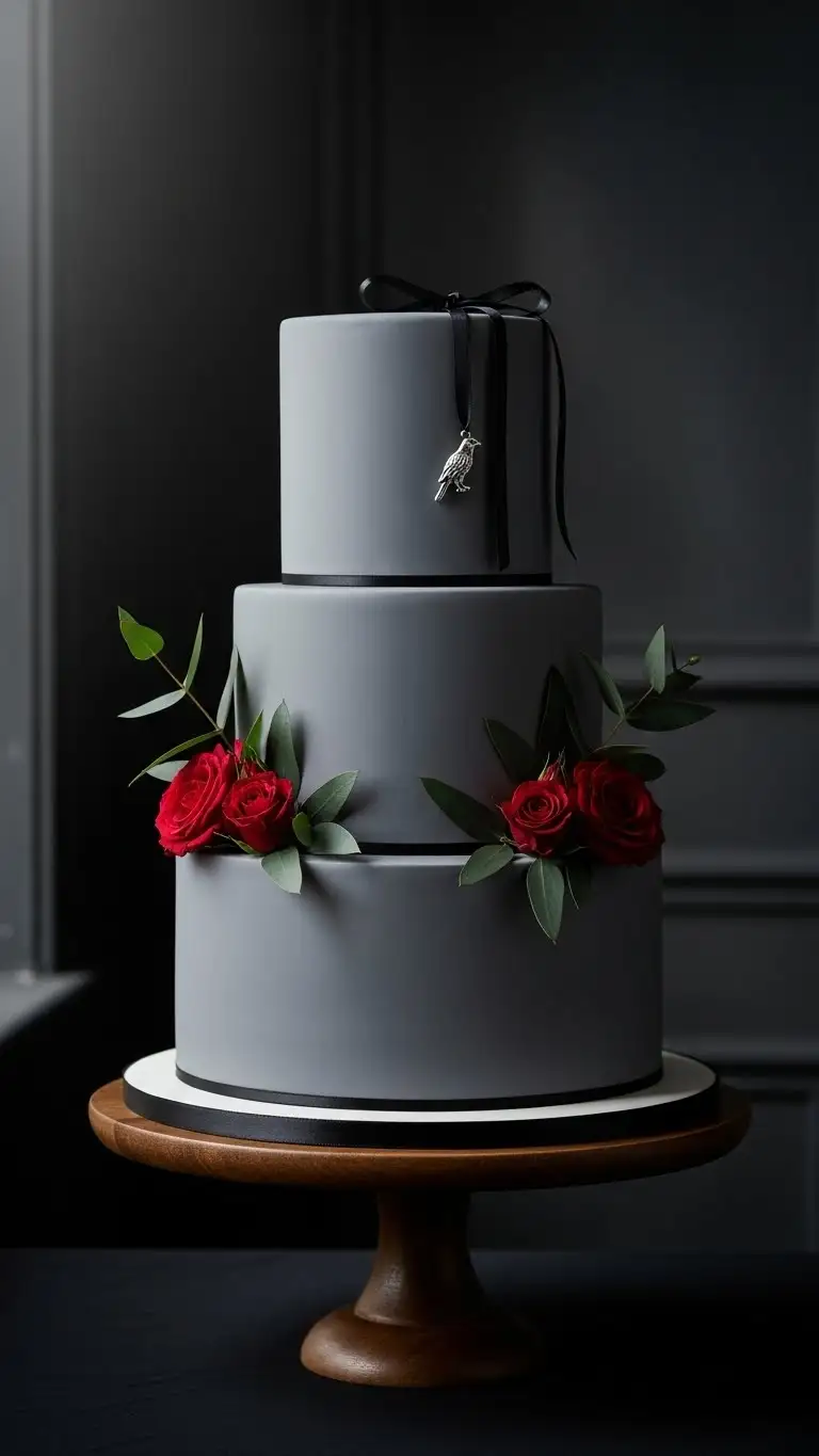 19. Yellow Monogram Cake Minimalist Gothic Wedding Cake with Moody Elegance