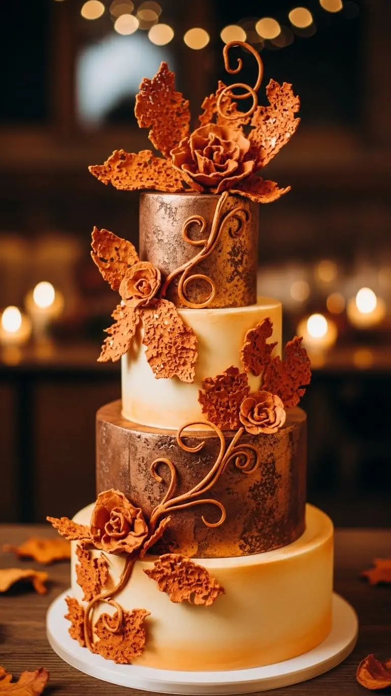 19. Yellow Monogram Cake Emotional Impact of Rusty Orange in Wedding Cake Design