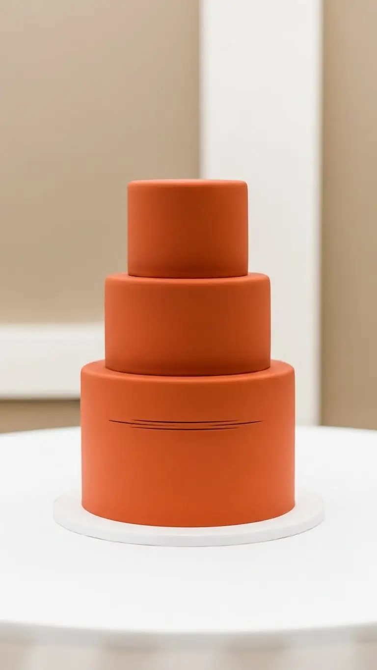 19. Yellow Monogram Cake Modern Minimalist Rusty Orange Wedding Cake