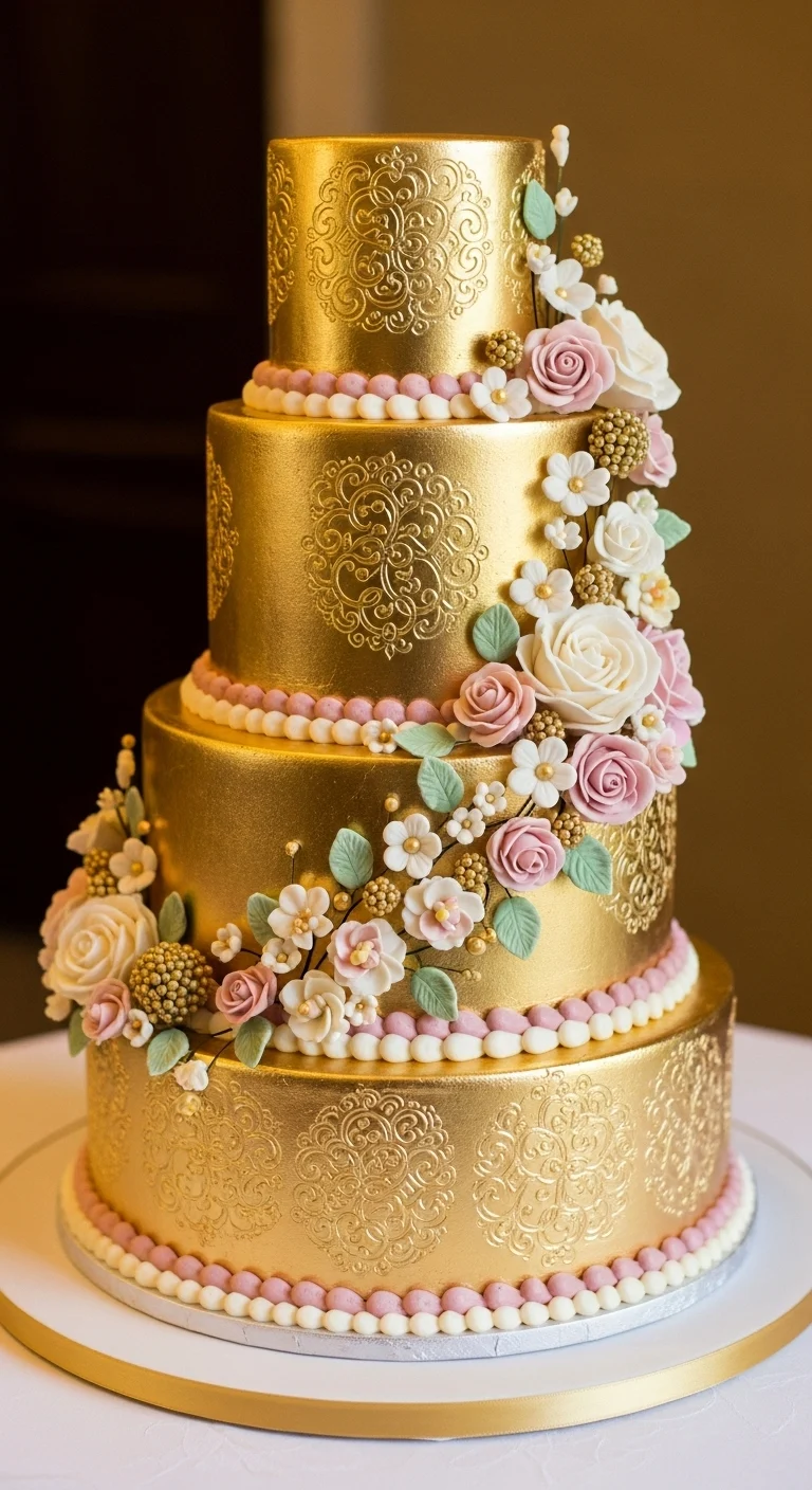 Neutral Ombre Wedding Cake Design Gold Wedding Cake with Soft Color Accents