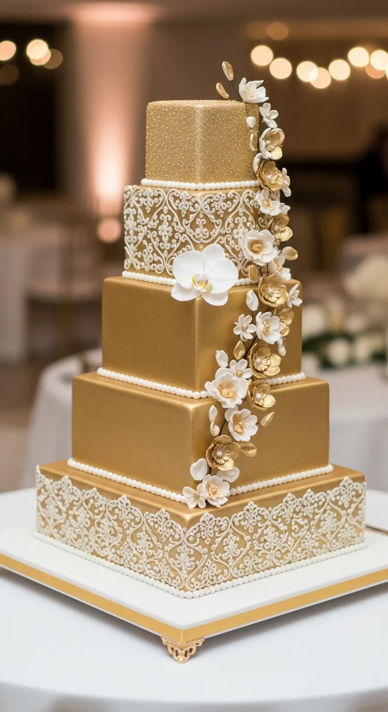Neutral Ombre Wedding Cake Design Elegant Square Gold Wedding Cake Designs