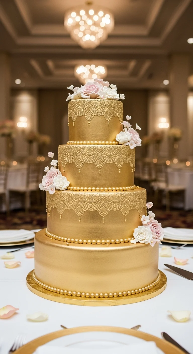 Neutral Ombre Wedding Cake Design Gold Wedding Cake with Subtle Metallic Shimmer