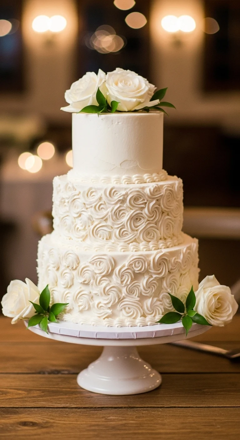 Neutral Ombre Wedding Cake Design Classic White Wedding Cake with Textured Buttercream