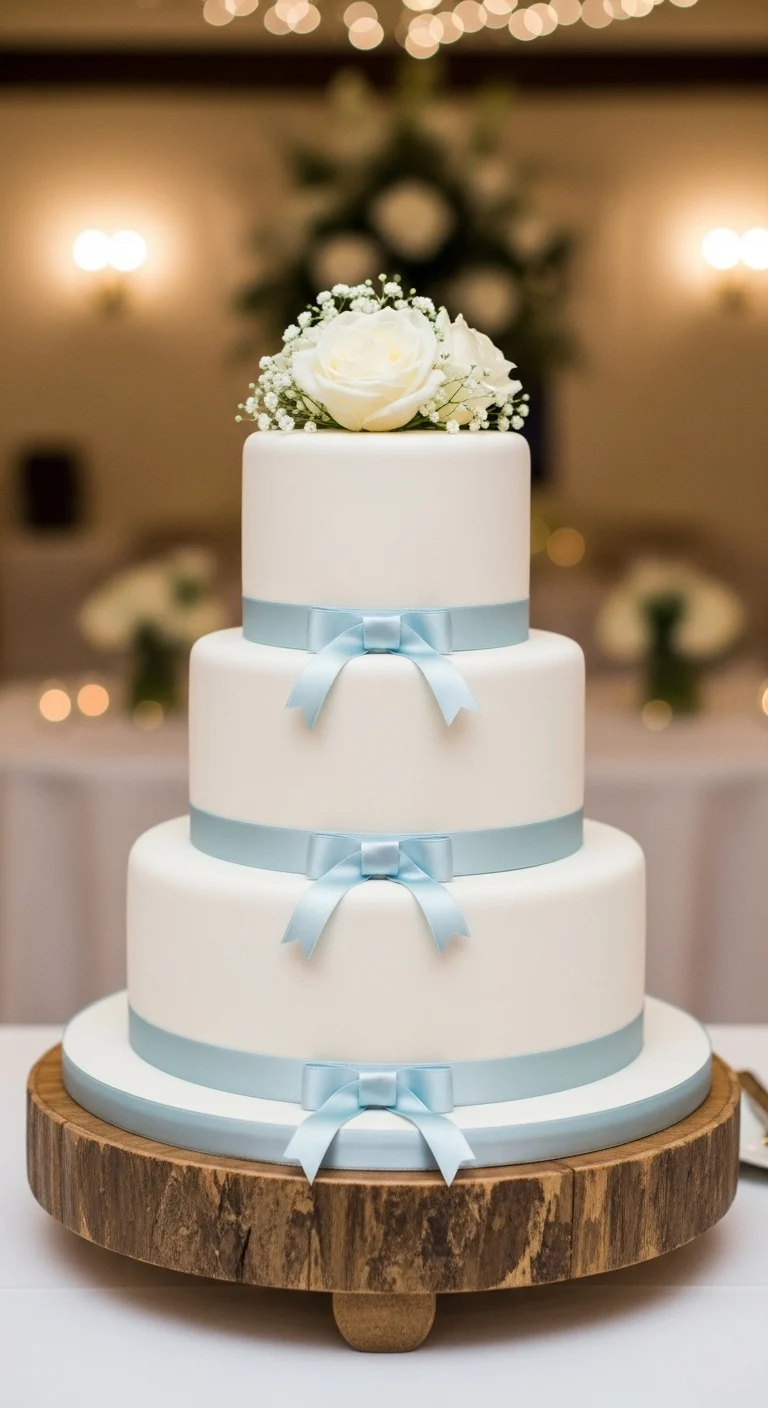 Neutral Ombre Wedding Cake Design Simple White Wedding Cake with Ribbon Detailing