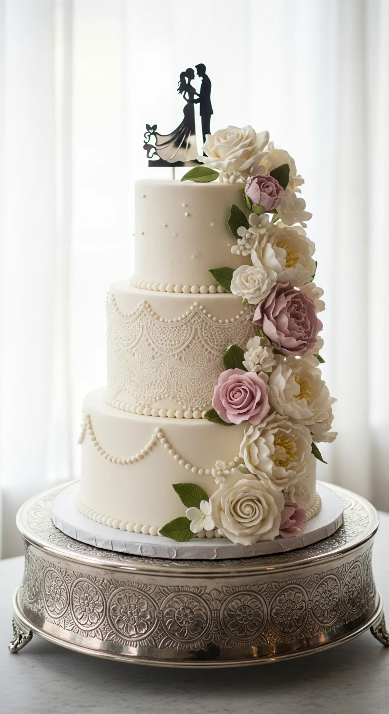 Neutral Ombre Wedding Cake Design Vintage-Inspired Classic White Wedding Cake Ideas
