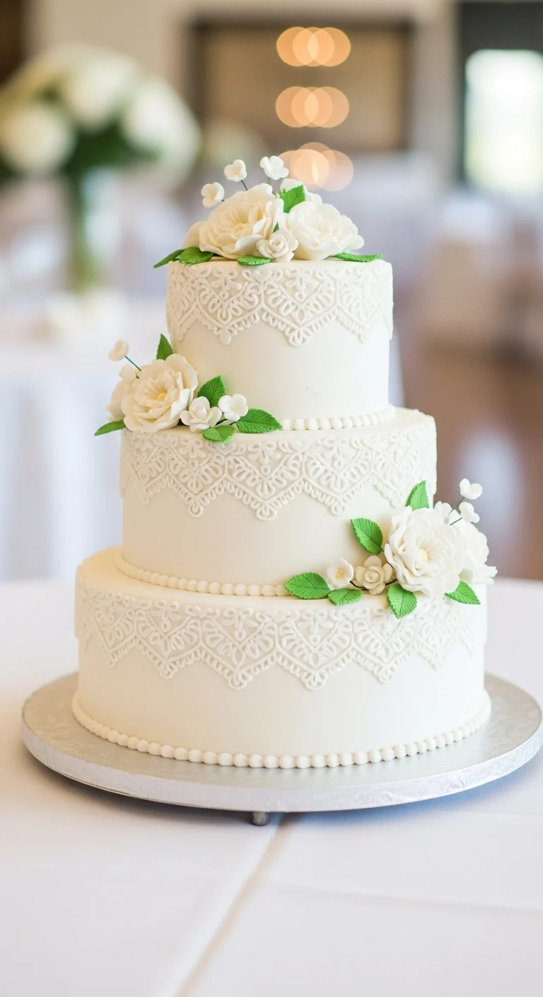 Neutral Ombre Wedding Cake Design White Wedding Cake with Scalloped Edges