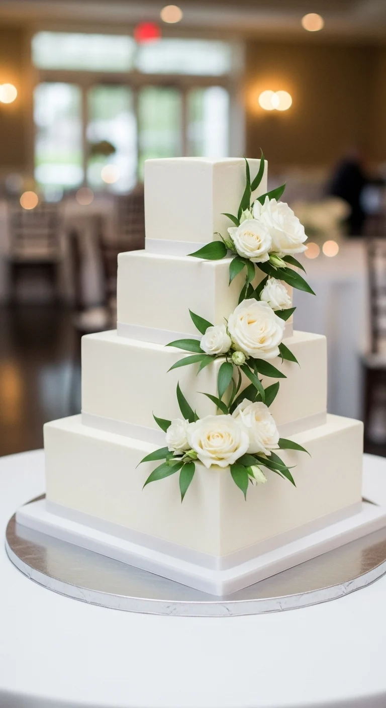 Neutral Ombre Wedding Cake Design Elegant Square Classic White Wedding Cake