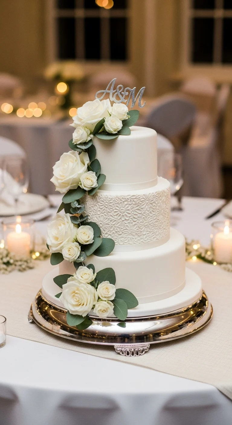 Neutral Ombre Wedding Cake Design White Wedding Cake with Tiered Texture Contrast