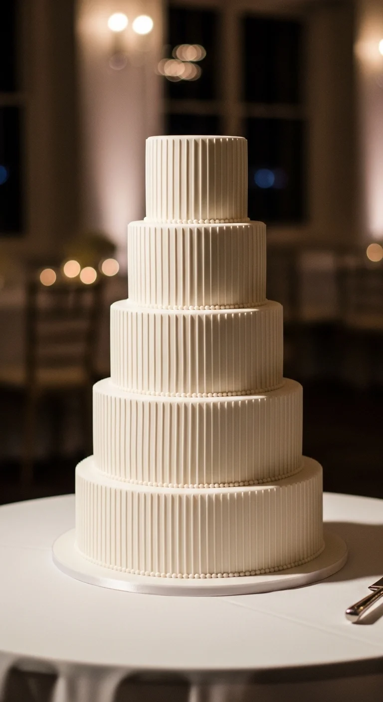 Neutral Ombre Wedding Cake Design Elegant White Wedding Cake with Vertical Design Lines