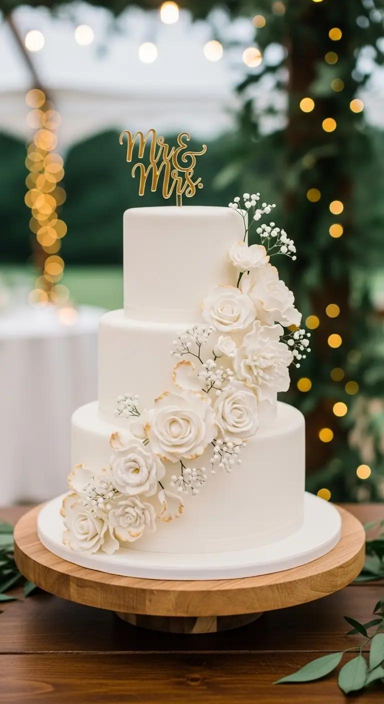 Neutral Ombre Wedding Cake Design Texture and Detail in White Wedding Cake