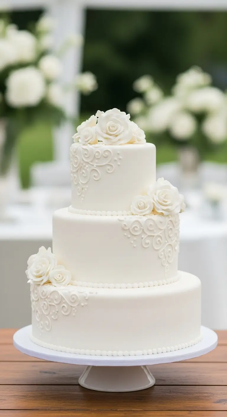 Neutral Ombre Wedding Cake Design Timeless Tiered White Wedding Cake with Smooth Fondant