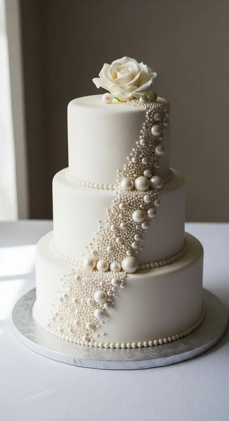 Neutral Ombre Wedding Cake Design Elegant White Wedding Cake with Pearl Accents