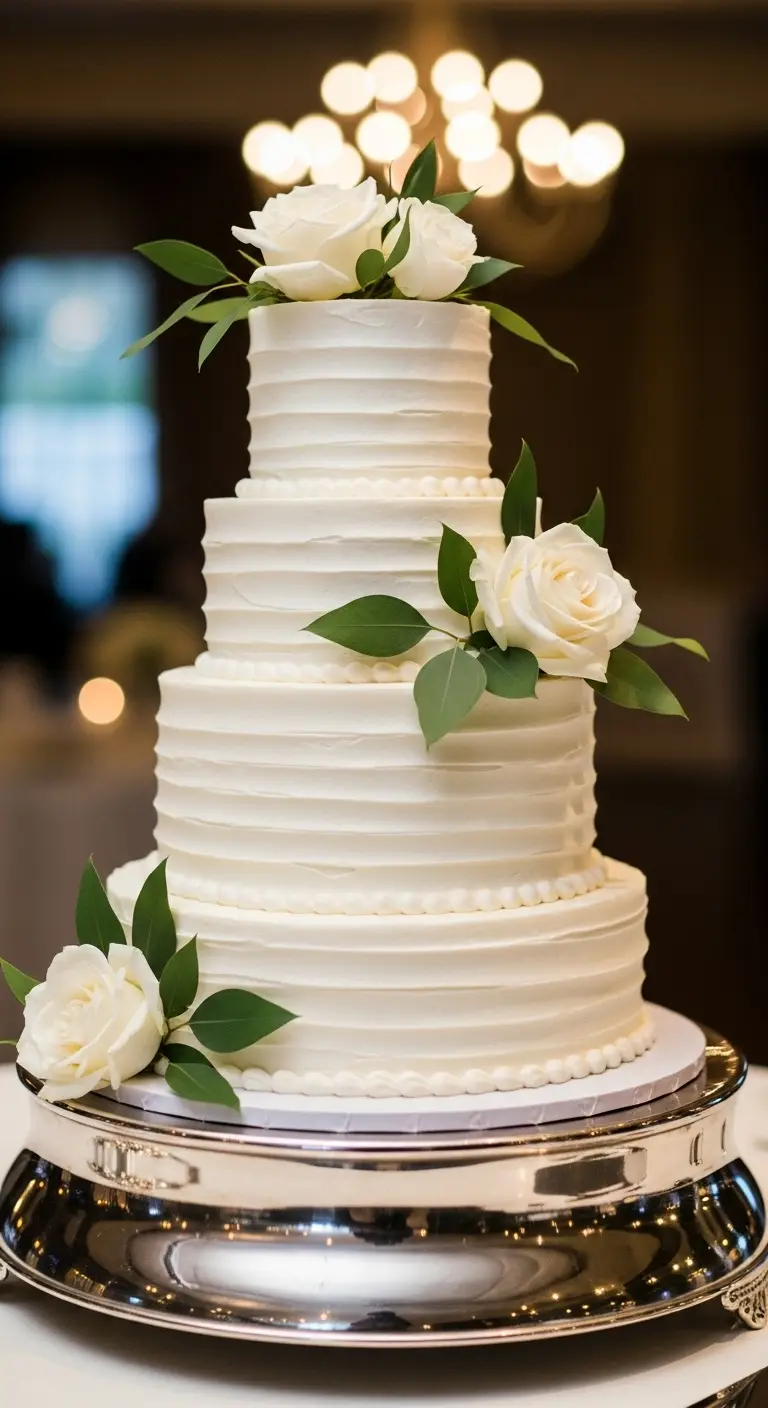 Neutral Ombre Wedding Cake Design Classic White Wedding Cake with Textured Buttercream