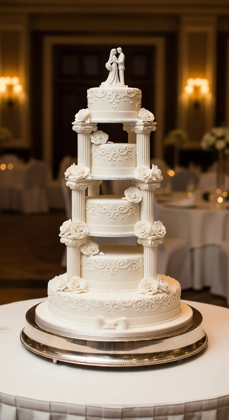 Neutral Ombre Wedding Cake Design Traditional White Wedding Cake with Pillar Tiers