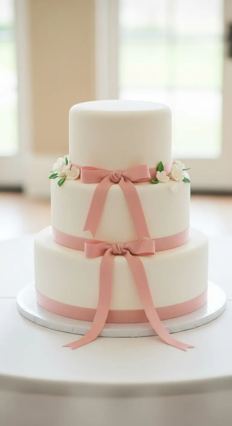Neutral Ombre Wedding Cake Design Simple White Wedding Cake with Ribbon Detailing
