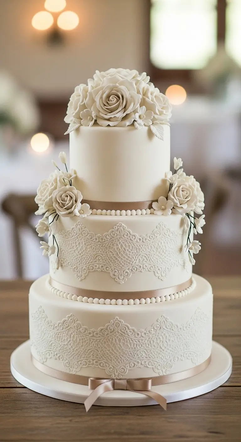 Neutral Ombre Wedding Cake Design Vintage-Inspired Classic White Wedding Cake Ideas