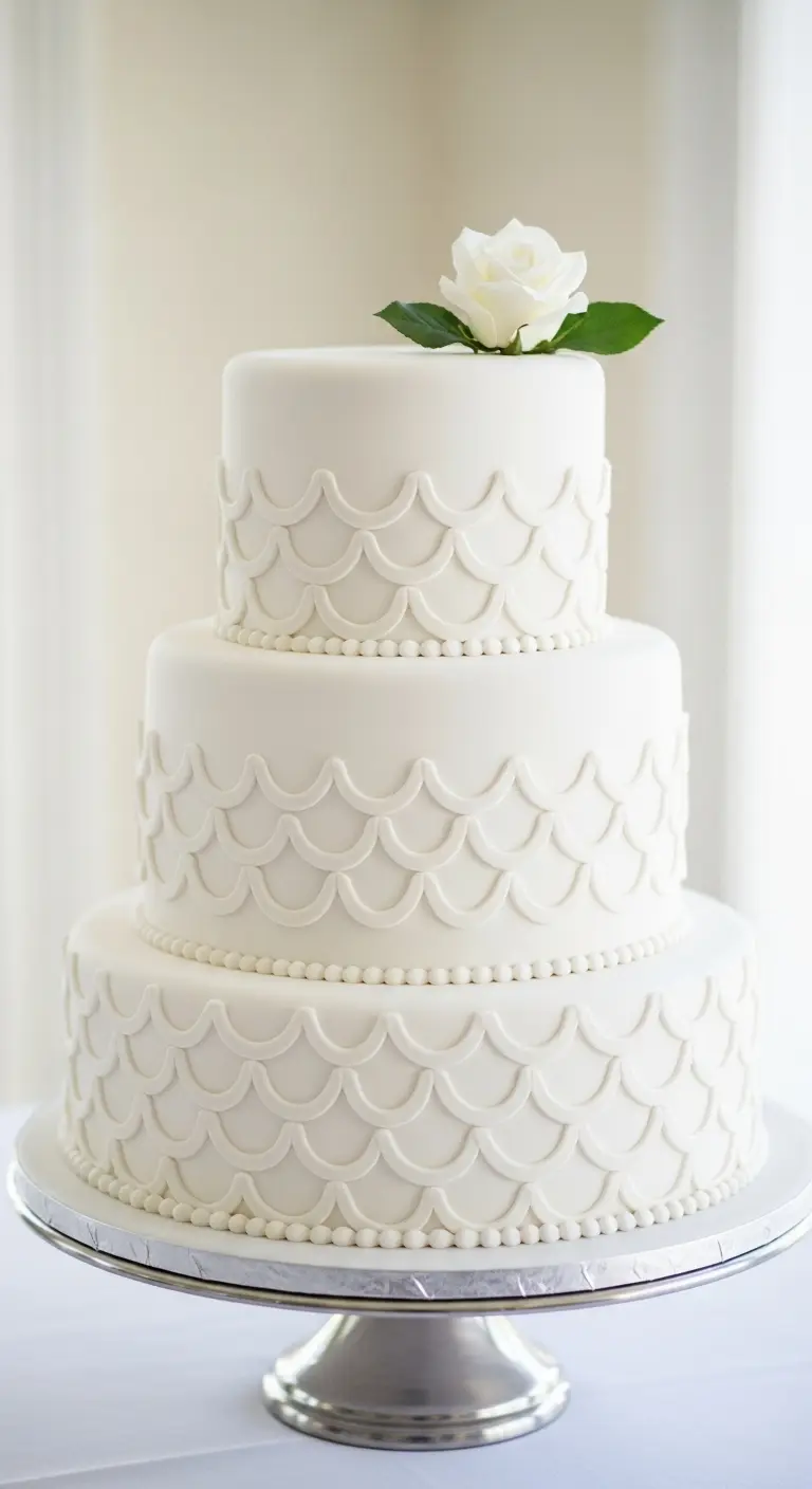 Neutral Ombre Wedding Cake Design White Wedding Cake with Scalloped Edges