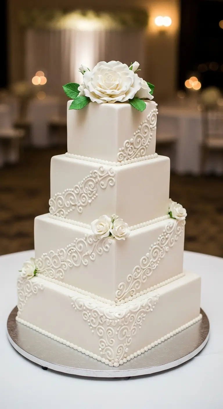 Neutral Ombre Wedding Cake Design Elegant Square Classic White Wedding Cake