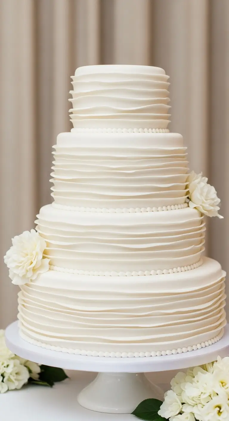 Neutral Ombre Wedding Cake Design Romantic White Wedding Cake with Soft Ruffles
