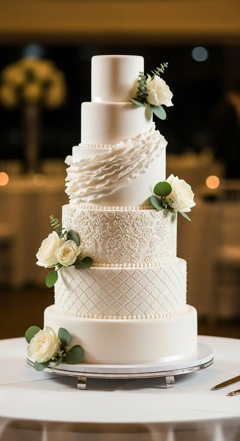 Neutral Ombre Wedding Cake Design White Wedding Cake with Tiered Texture Contrast