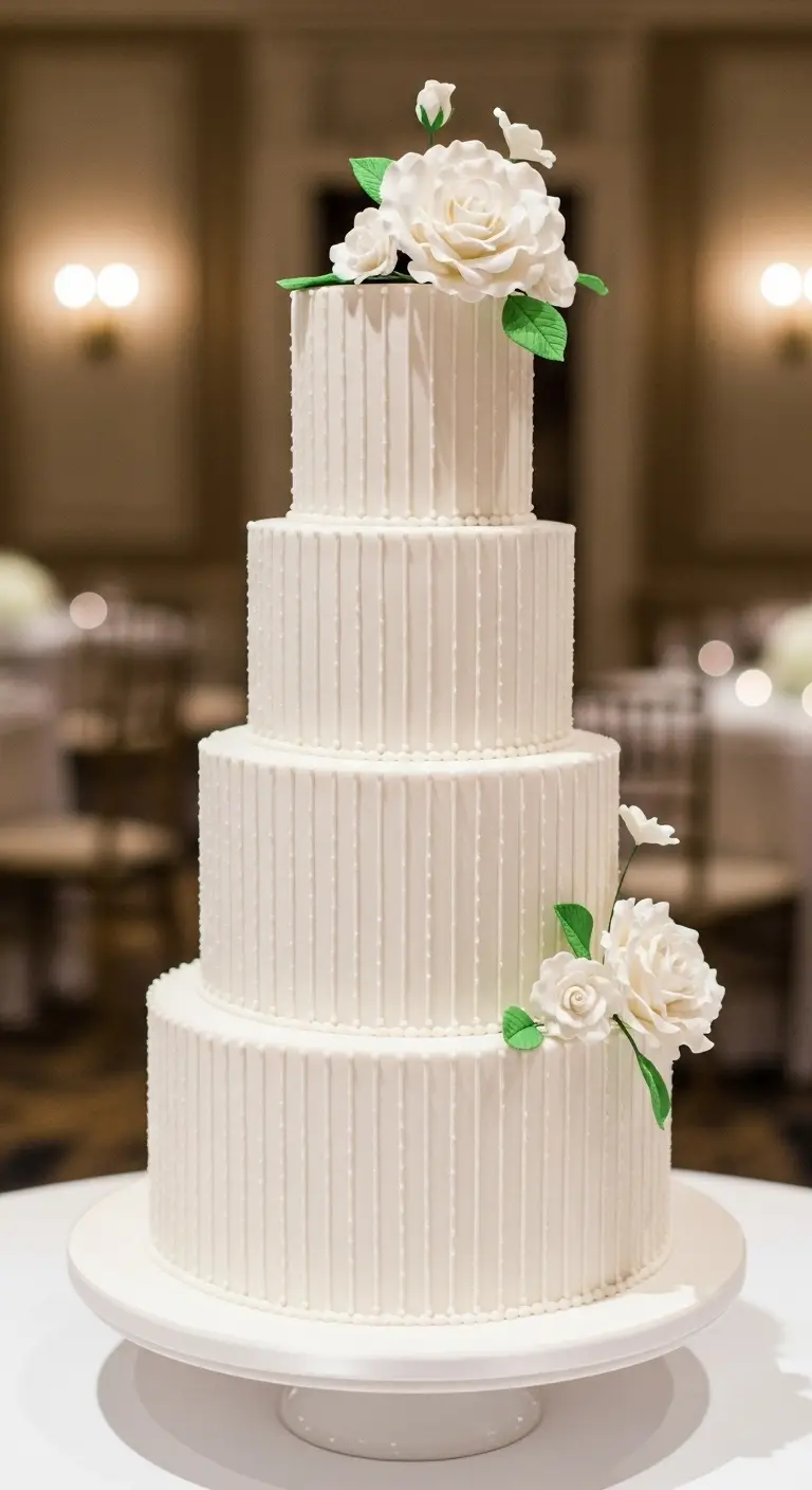 Neutral Ombre Wedding Cake Design Elegant White Wedding Cake with Vertical Design Lines