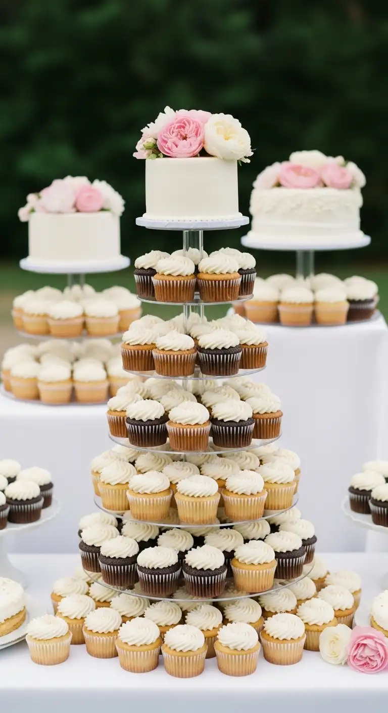 Neutral Ombre Wedding Cake Design Cupcake Tower with Elegant Display