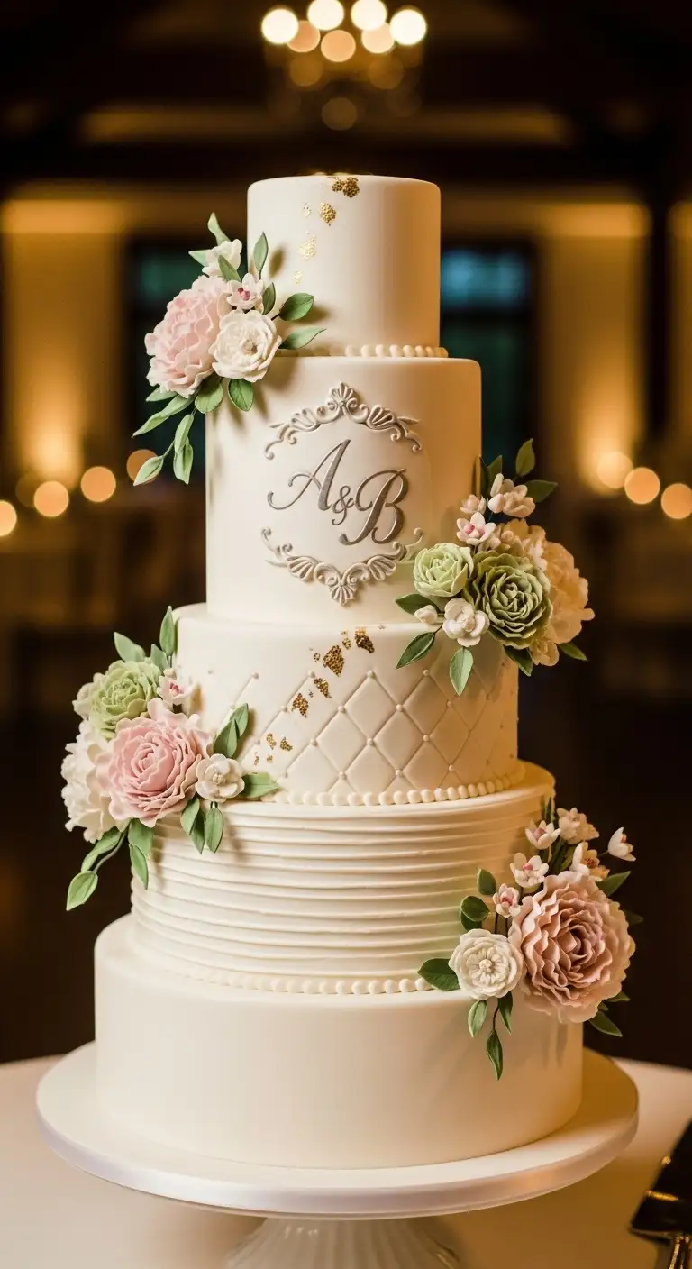 Neutral Ombre Wedding Cake Design Monogrammed Wedding Cake