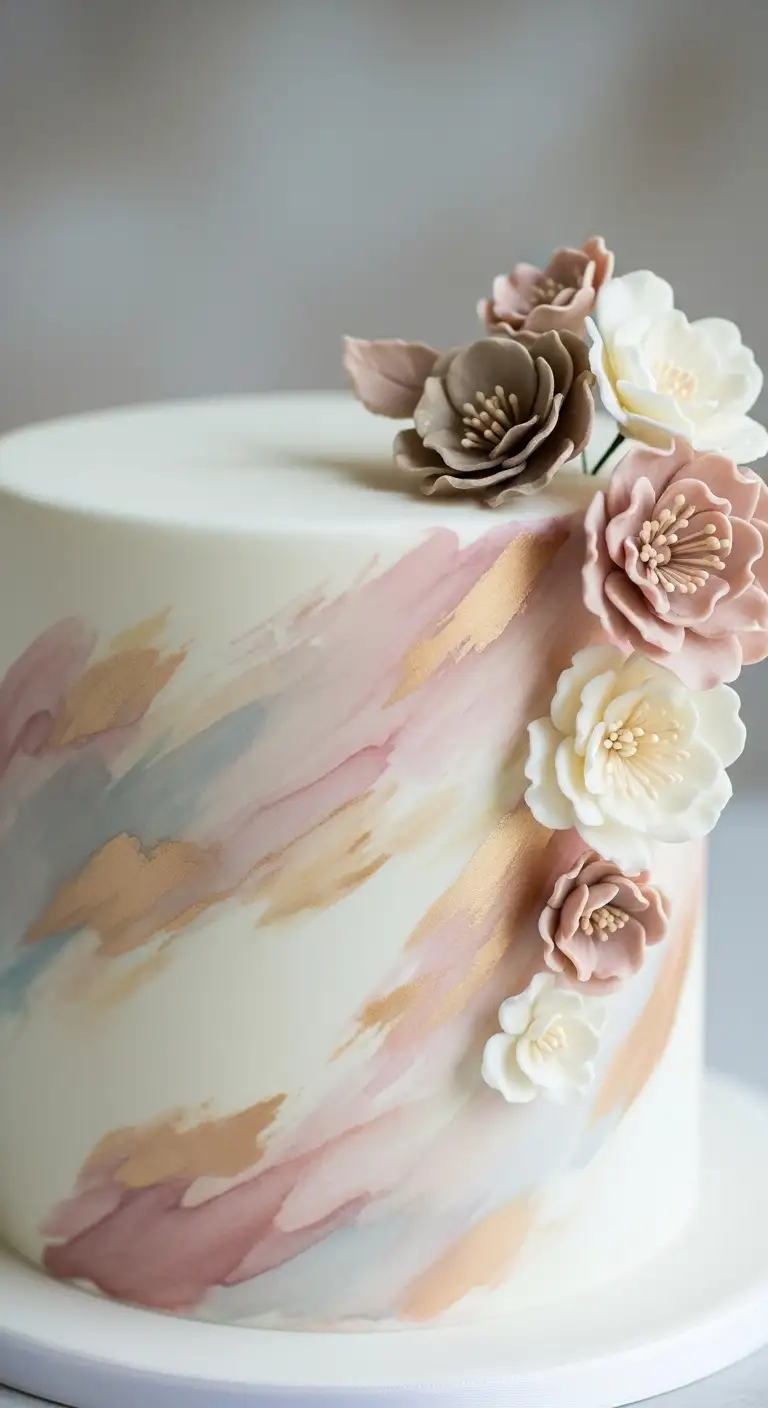 Neutral Ombre Wedding Cake Design Watercolor Effect Cake