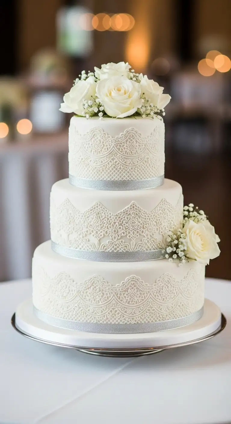 Neutral Ombre Wedding Cake Design Floral Accent Cake