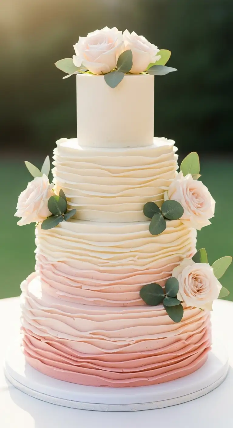 Neutral Ombre Wedding Cake Design Classic White Wedding Cake with Subtle Piping