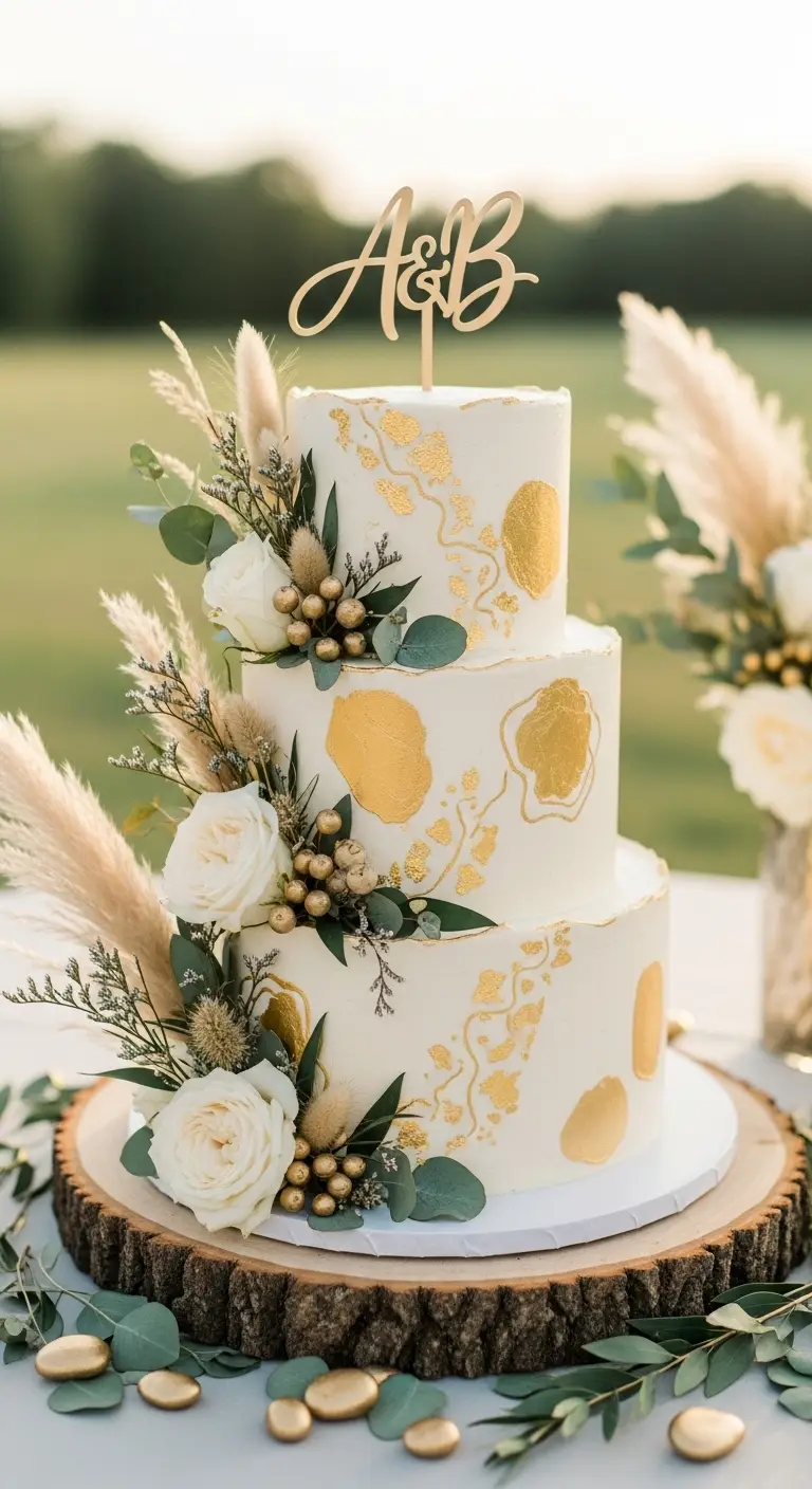 Neutral Ombre Wedding Cake Design Boho Wedding Cake with Gold Accents and Organic Textures
