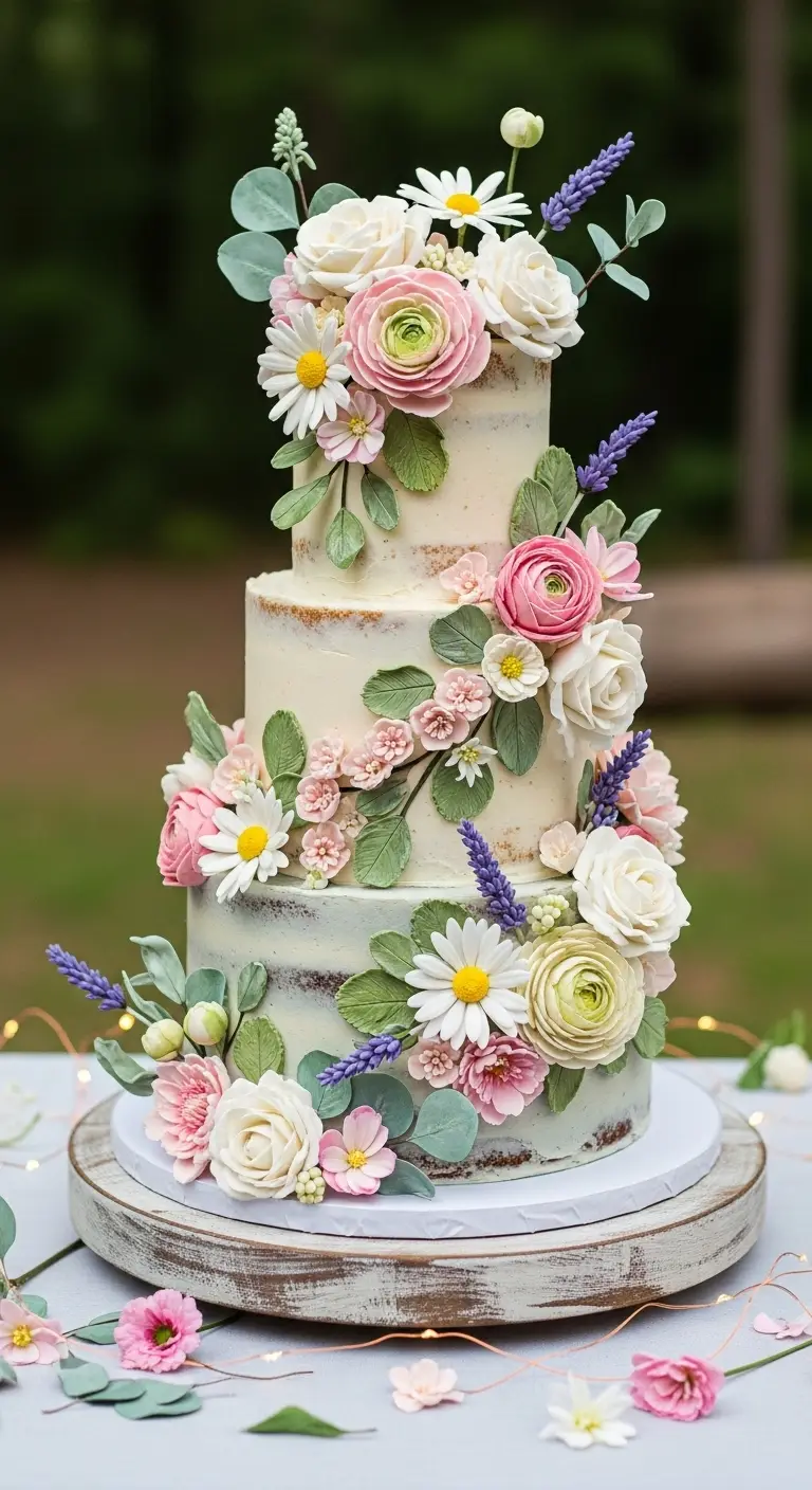 Neutral Ombre Wedding Cake Design Whimsical Boho Wedding Cake with Handcrafted Floral Designs