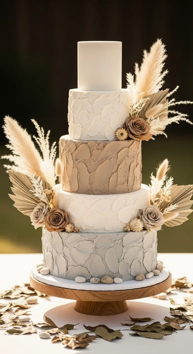 Neutral Ombre Wedding Cake Design Neutral Palette Boho Wedding Cake with Stone-Like Finish