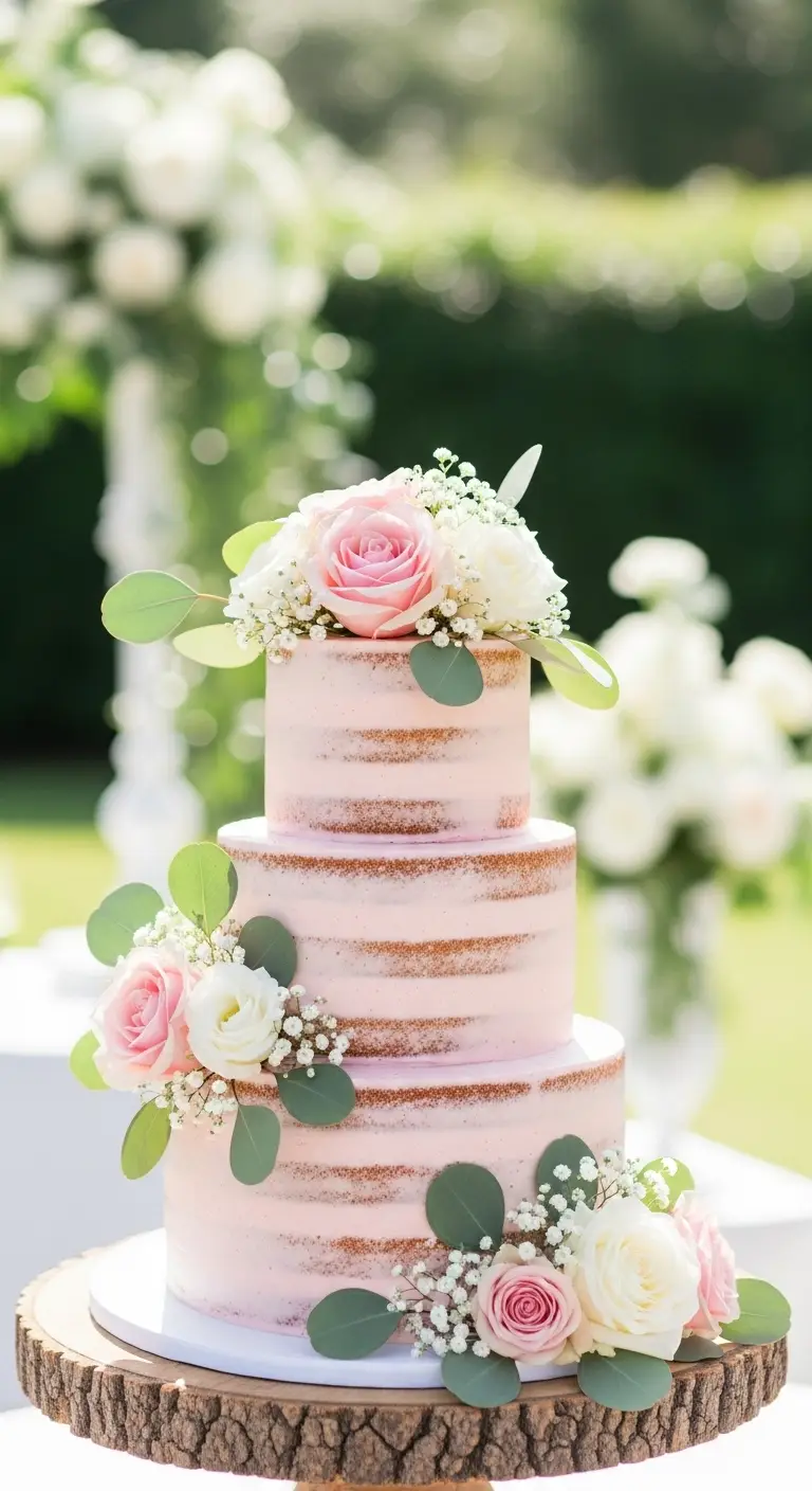 Neutral Ombre Wedding Cake Design 11. Blush Pink Naked Wedding Cake with Soft Natural Beauty