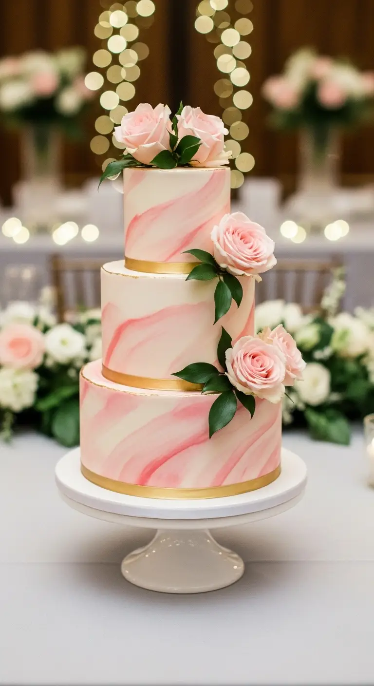 Neutral Ombre Wedding Cake Design 9. Blush Pink Marble Wedding Cake with Subtle Elegance