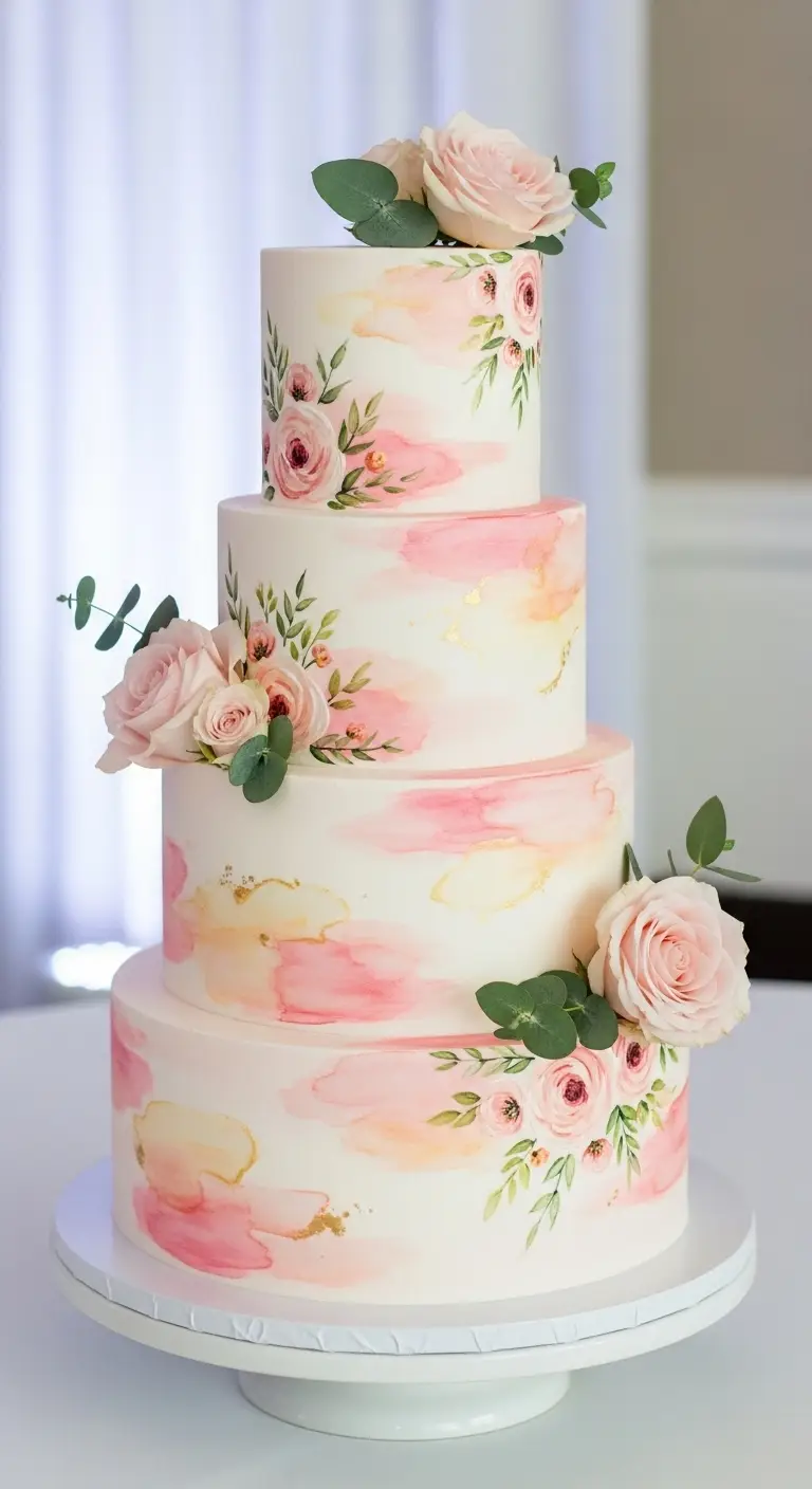 Neutral Ombre Wedding Cake Design 7. Blush Pink Watercolor Wedding Cake with Artistic Flair