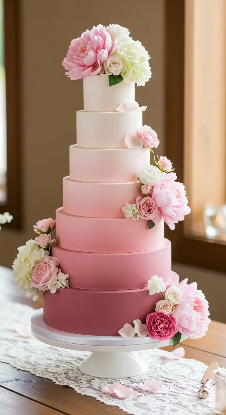 Neutral Ombre Wedding Cake Design 1. Classic Blush Buttercream Wedding Cake with Fresh Florals