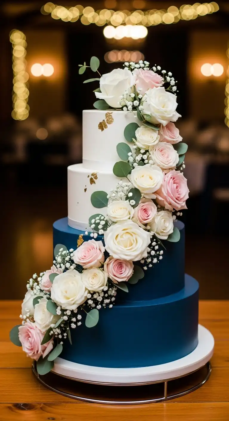 Ombre Rusty Orange Wedding Cake Navy Blue Wedding Cake Ideas with Floral Cascades