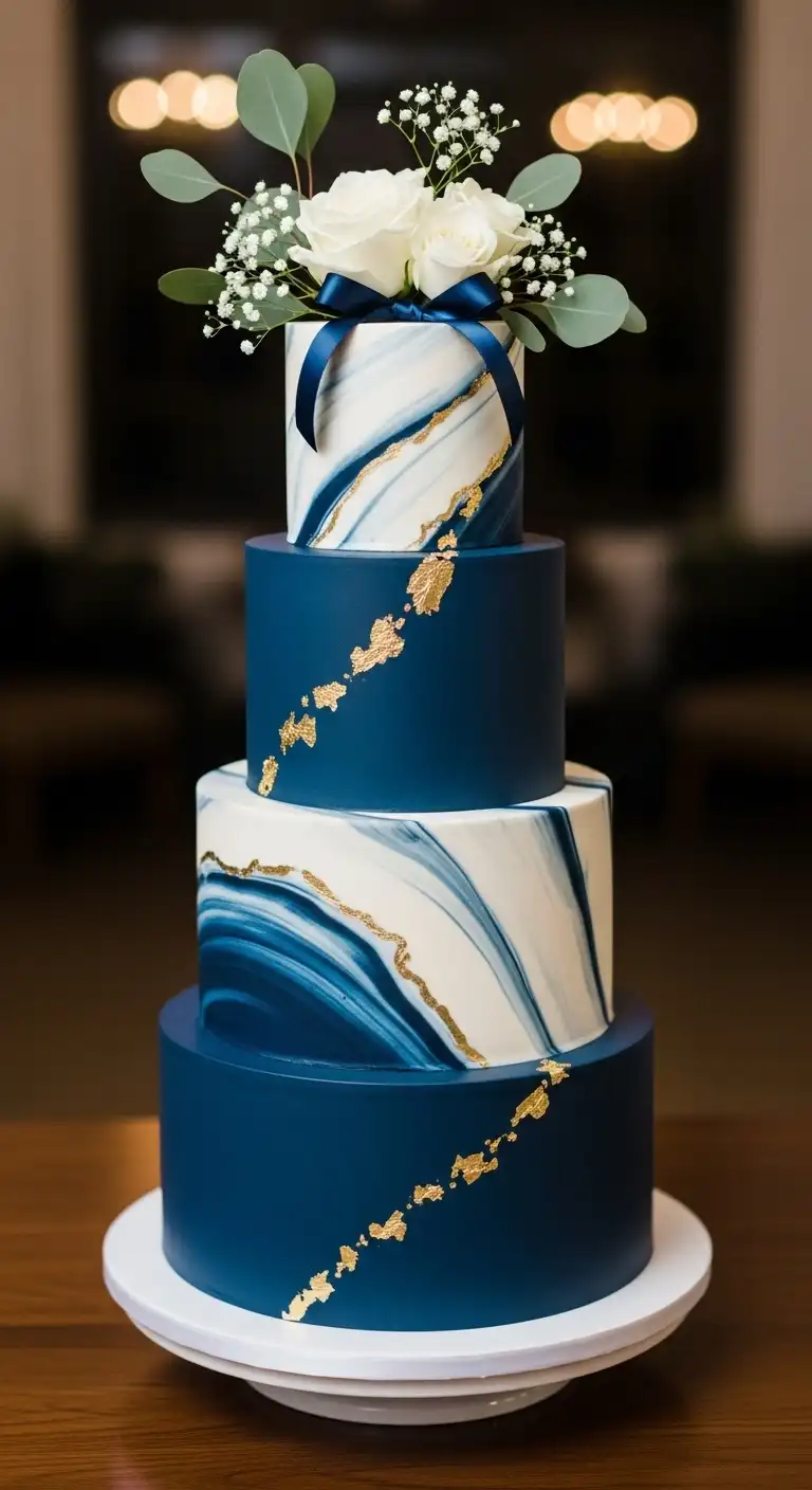 Ombre Rusty Orange Wedding Cake Navy Blue Wedding Cake Ideas with Marble Swirl Effects