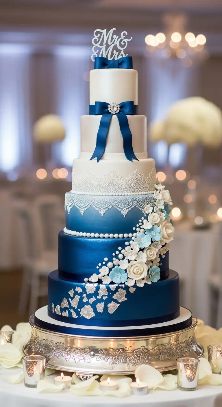 Ombre Rusty Orange Wedding Cake Navy Blue Wedding Cake Ideas with Pearlescent Finishes