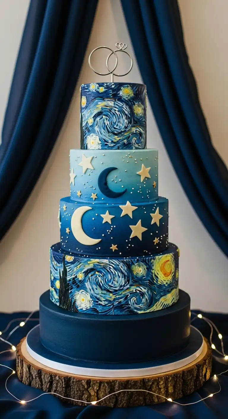 Ombre Rusty Orange Wedding Cake Navy Blue Wedding Cake Ideas with Starry Night Themes