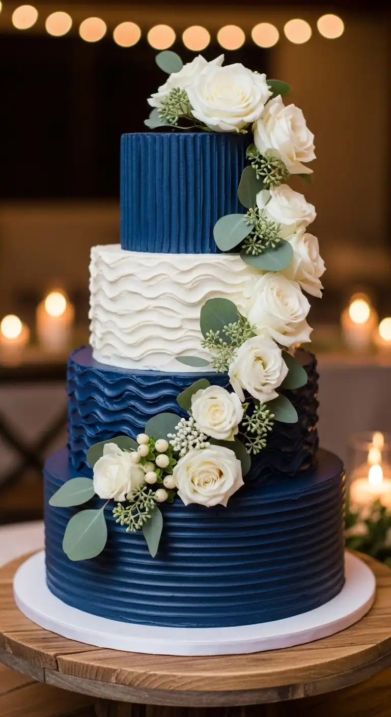 Ombre Rusty Orange Wedding Cake Navy Blue Wedding Cake Ideas with Textured Buttercream Finishes