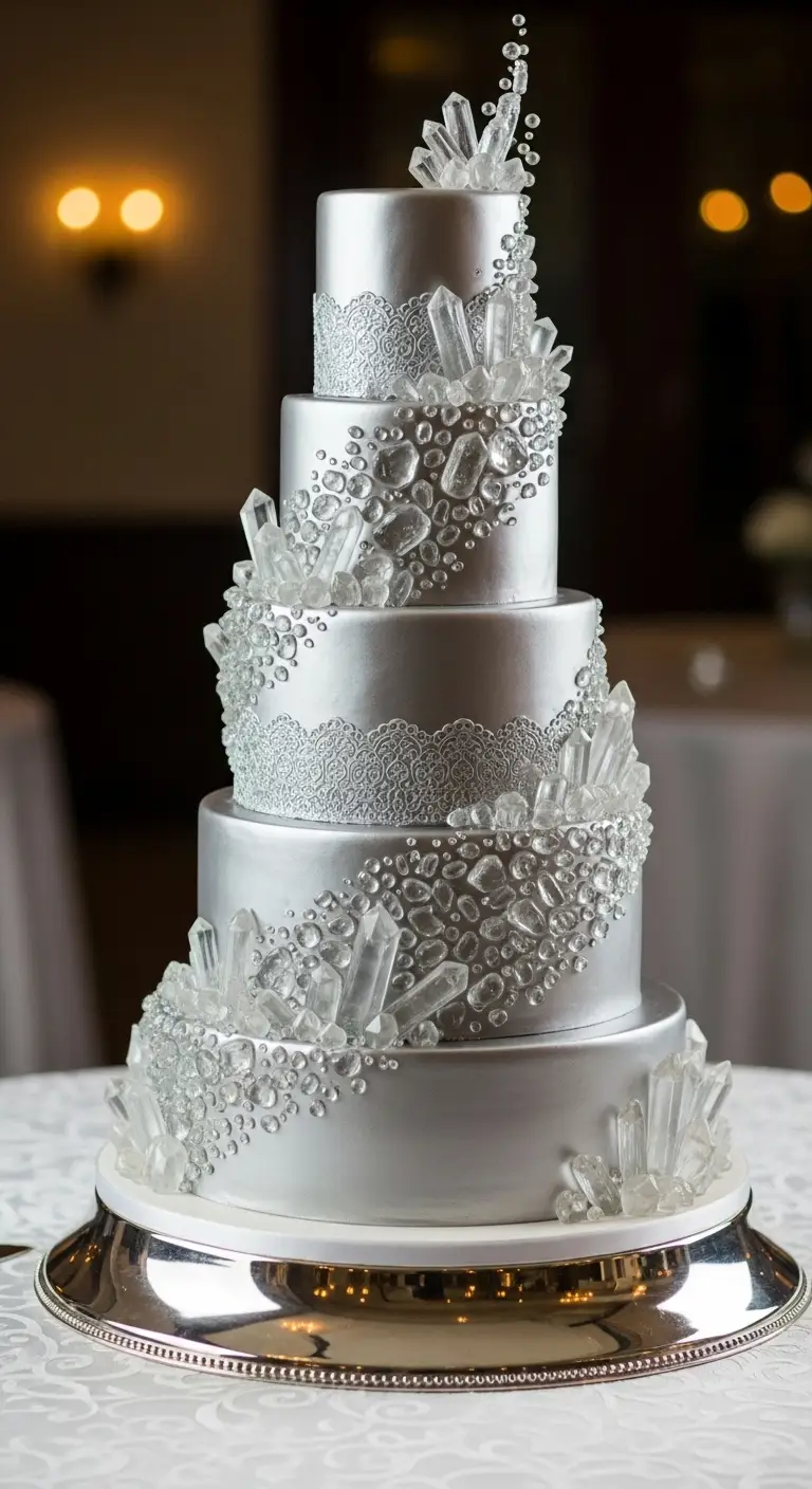 Neutral Ombre Wedding Cake Design Silver and Crystal Inspired Wedding Cake